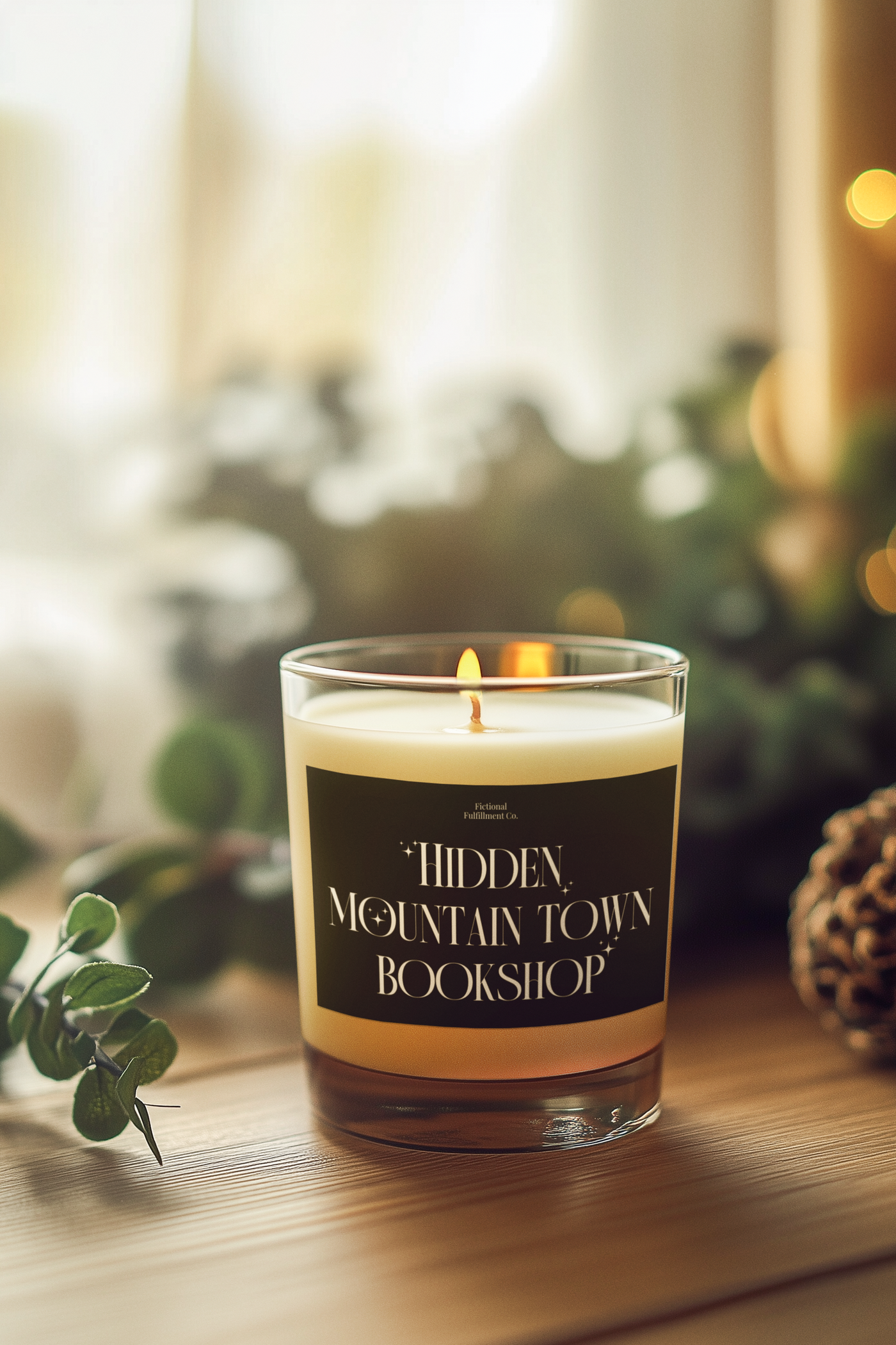 Hidden Mountain Town Bookshop, Rose and Apple Scented Candle perfect Gift for Readers